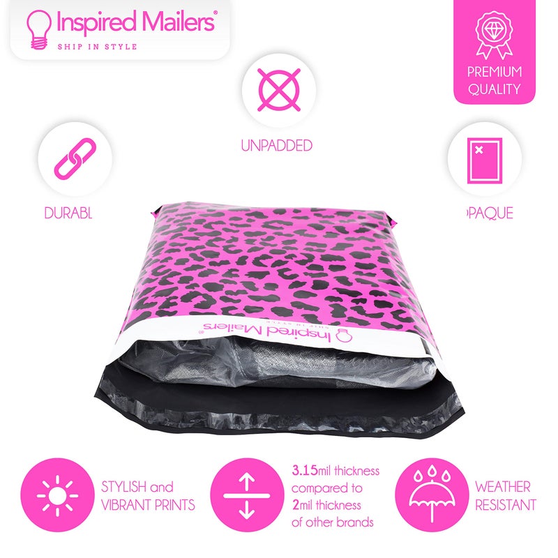 Inspired Mailers - Poly Mailers 10x13-100 Pack - Hot Pink Cheetah - Shipping Bags for Clothing - Large Mailing Envelopes - Shipping Envelopes - Mailing Bags - Package Bags - Image 2